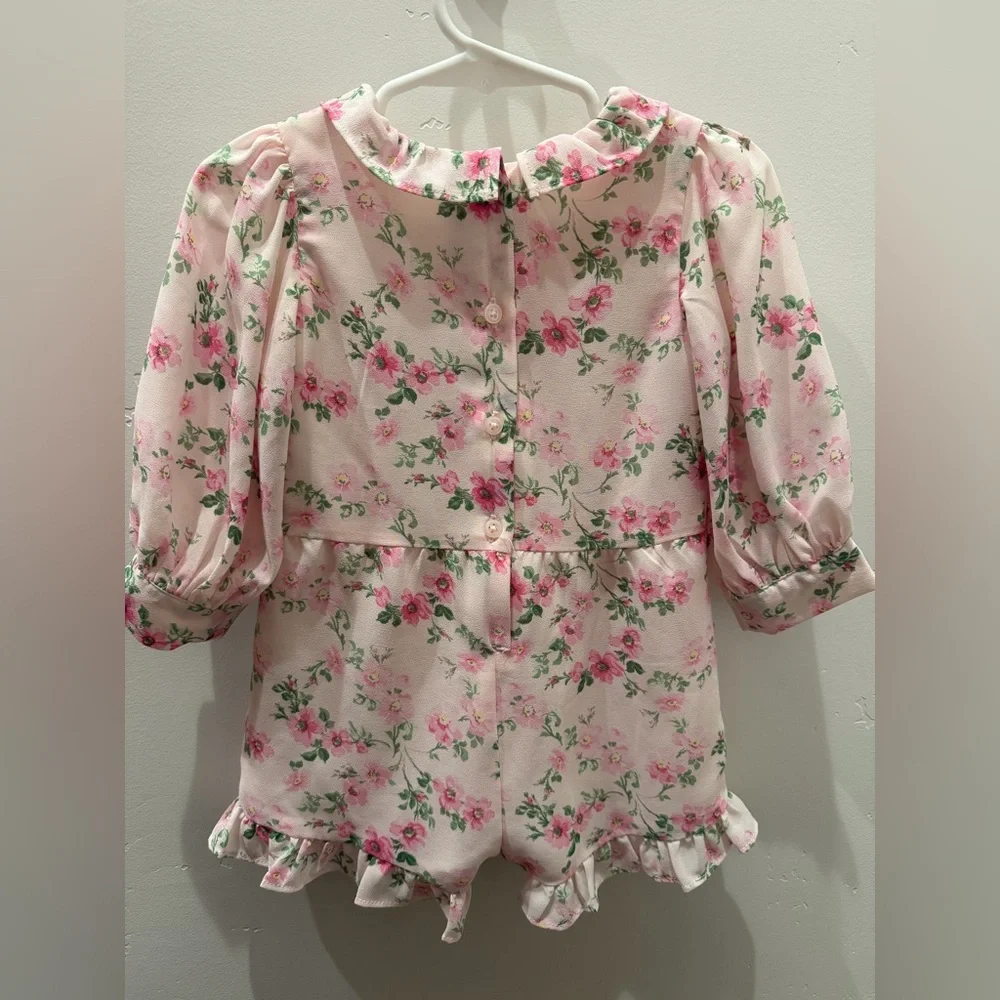 Janie & Jack Girls Floral Ruffle Romper - Pink
